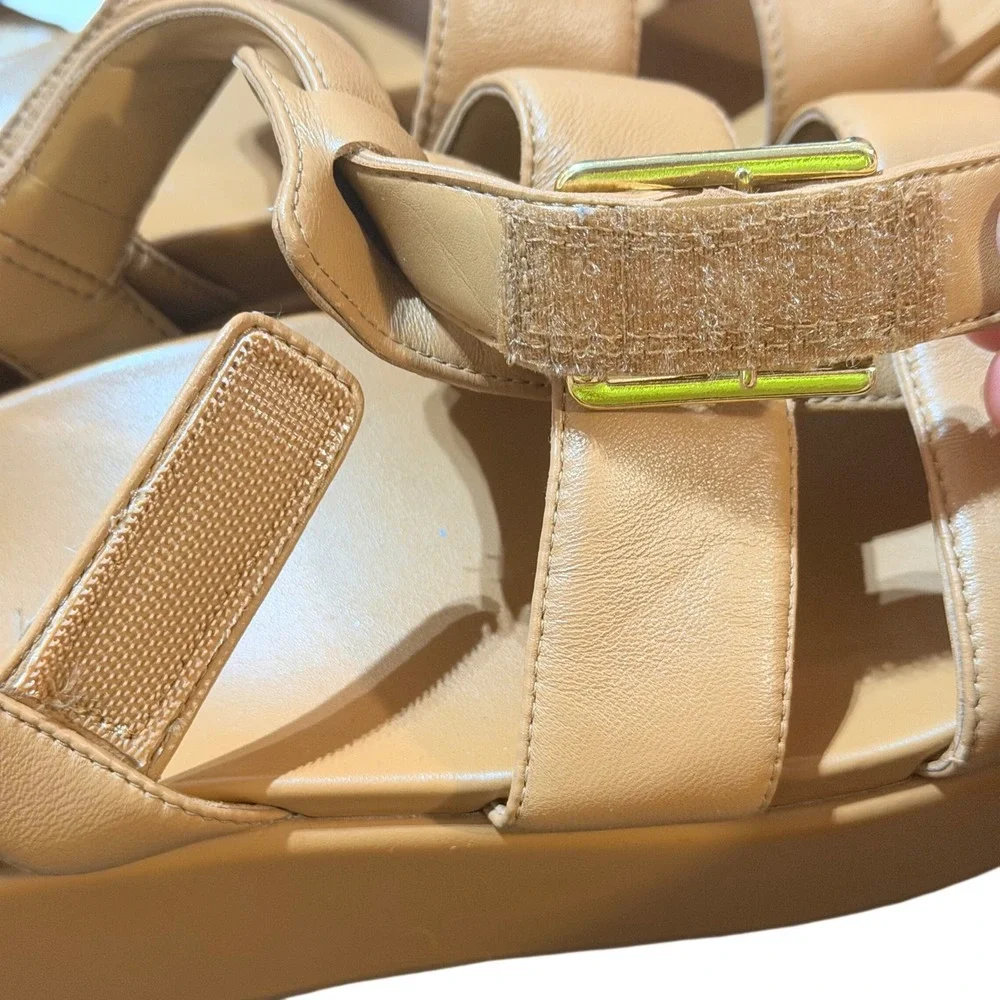 Vionic Delano Platform Sandal Womens 7 Tan Leather Fisherman Orthotic Comfort